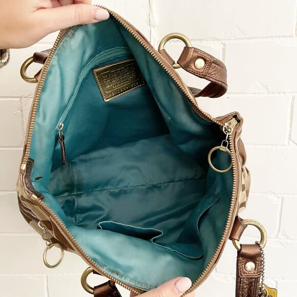 COACH Poppy Tote Shoulder Bag Signature CC Jacquard Purple Zipper - Picture 8 of 9